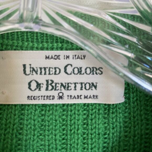 Vintage Y2K Benetton Sweater Women M Kelly Green Cropped Boxy Oversized Grunge - Picture 6 of 6